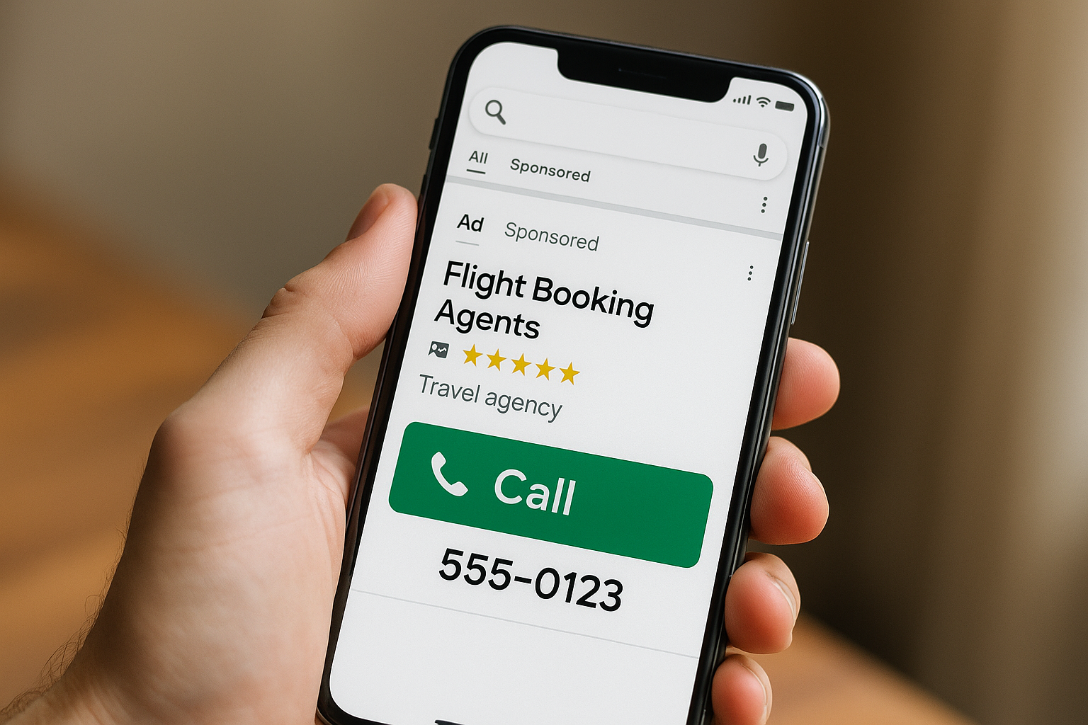 Mockup of a call-only Google ad with tap-to-call CTA