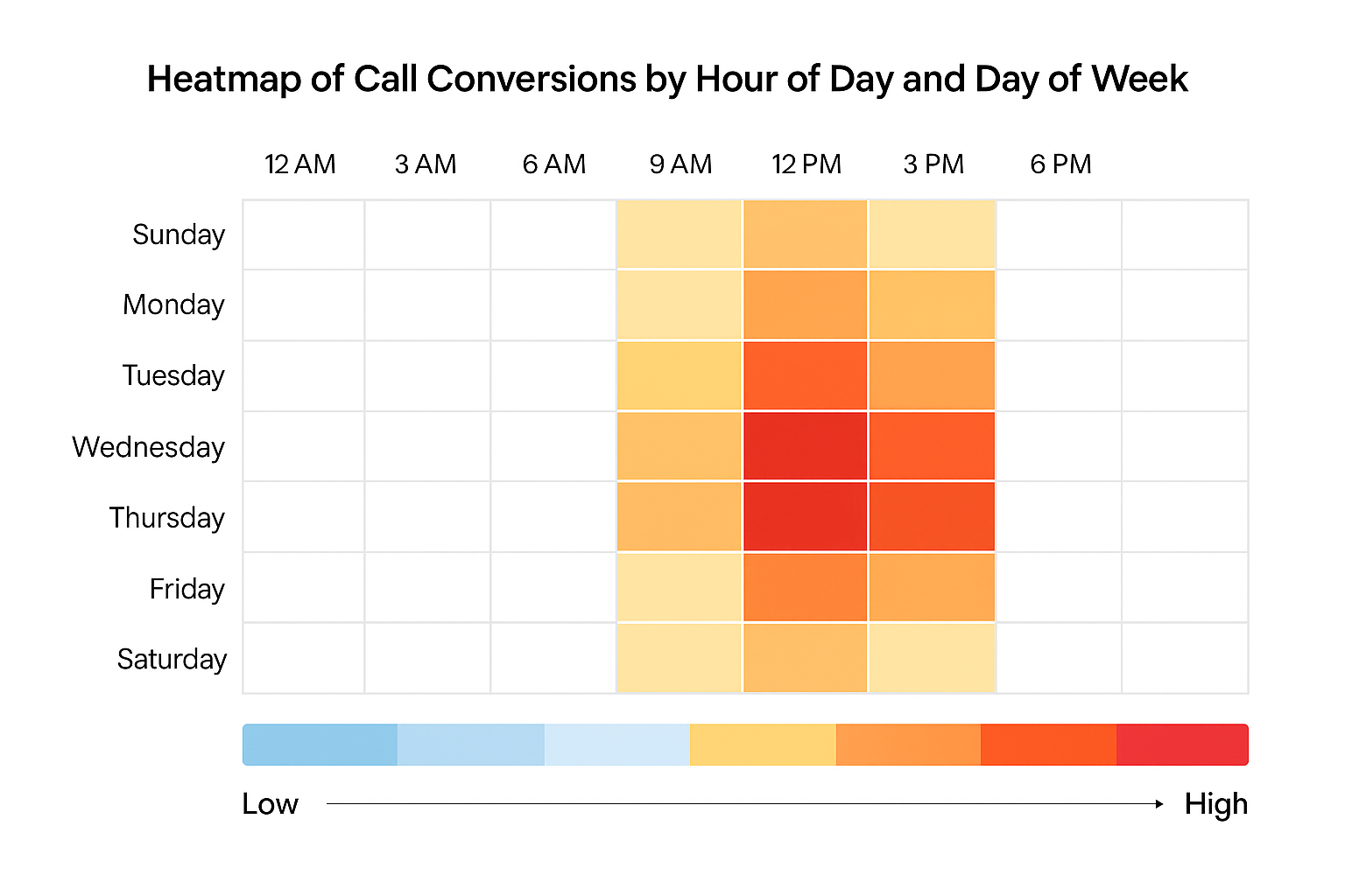 Heatmap of call conversions by hour of day and day of week